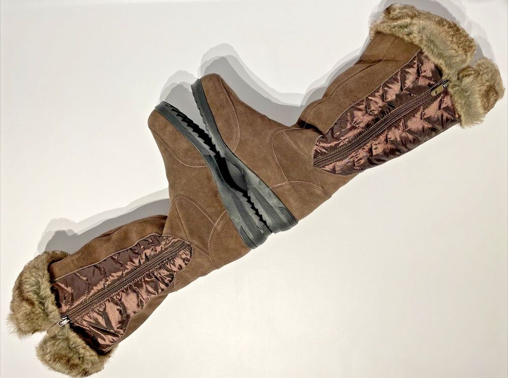 NWOB Lands’ End Sophia Tall Zip Snow Winter Boots Brown Suede Fur Women’s Size 8 - Picture 6 of 8